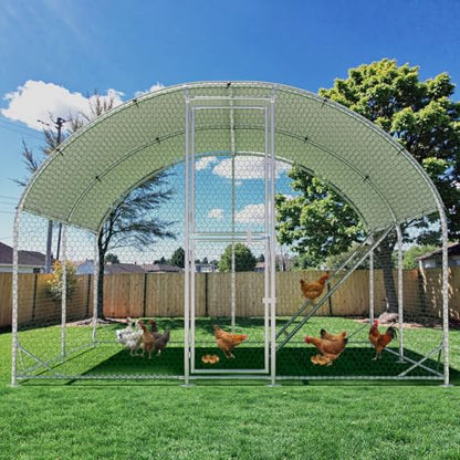 Large Metal Chicken Coop, Chicken Runs for Yard with Cover, Arch Roof Chicken Coop, Outdoor Chicken Pen, Heavy Duty Galvanized Steel Frame, Waterproof Cover, 10 x 13 x 6.5 FT - size: 10' x 13'