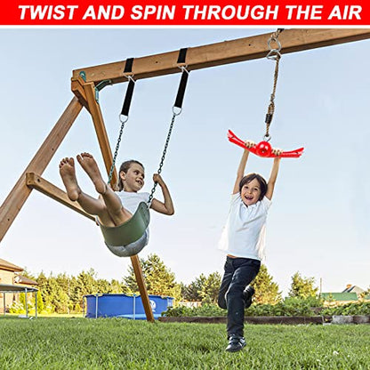 Ninja-Twister Swing Spins Set: Slackline Attachments - 360° Handle Twist-Spin Flips Toy Activate Ninja Powers Warrior Accessories Kids Hang Toys for Playground Backyard, Red - color: Red