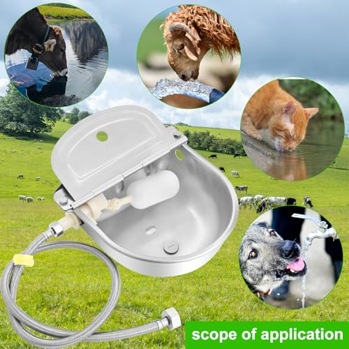 Automatic Cow Drinking Water Bowl Stainless Steel Animal Dispenser Waterer | Automatic Livestock Drinking Water Bowl with Float Valve Drainage Hole,with 3/4'' Hose & Screws