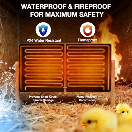 Foldable Chicken Coop Heater, 120W Waterproof Radiant Heater with Dual Plates, Adjustable Temp 70–190℉ for Winter Chicks - color: Wood