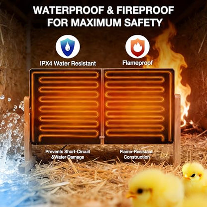 Foldable Chicken Coop Heater, 120W Waterproof Radiant Heater with Dual Plates, Adjustable Temp 70–190℉ for Winter Chicks - color: Wood