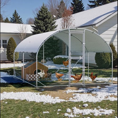 Large Metal Chicken Coop, Chicken Runs for Yard with Cover, Arch Roof Chicken Coop, Outdoor Chicken Pen, Heavy Duty Galvanized Steel Frame, Waterproof Cover, 10 x 13 x 6.5 FT - size: 10' x 13'