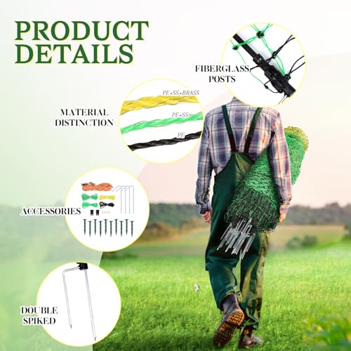 Electric Fence Chicken Netting Kit - Electric Poultry Netting, 48" x 164' Electric Fence Netting with 0.16 Joule Solar Electric Fence for Chickens, Ducks, Turkeys, Easy Installation