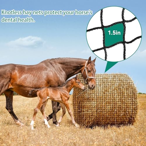 Round Bale Hay Net for Horses,5x5 Feet Knotless Slow Feed Hay Net Feeder for Livestocks,Heavy Gauge Large Hay Net for Horses, Cattle, Sheep in Farms and Pastures