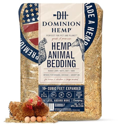 Premium Hemp Bedding for Chicken Coops 285L (~10 Cu Ft usable Volume) - Made in USA - Ideal Nesting Material for Newly Hatched Chicks, Brooder Cover, Small Pet Bedding - 30lbs, 1-Pack