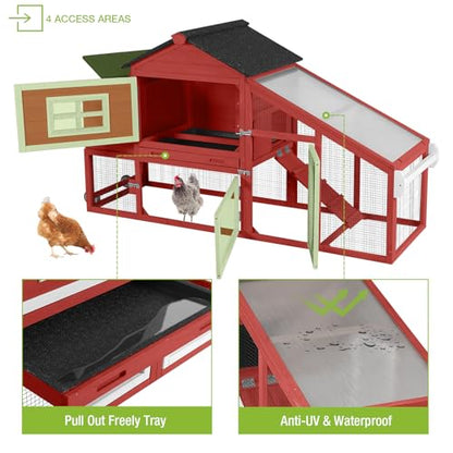 GUTINNEEN Chicken Coop Mobile Hen House Wooden with Run Poultry Cage with Nesting Box,Red - color: Red