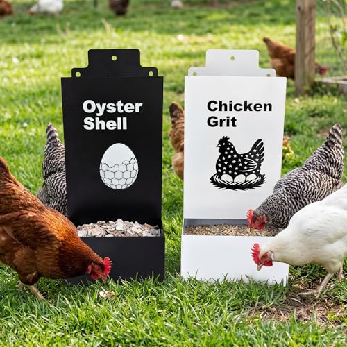Takywep 2 Pack Galvanized Metal Chicken Feeder, Rainproof Large Capacity Anti-Waste Wall Mount Poultry Feeder for Chicken Duck Pigeon Turkey Backyard Outdoor