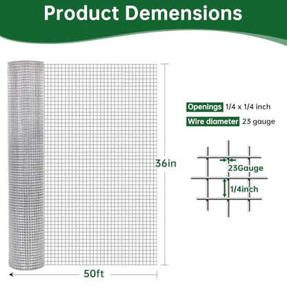 Amagabeli Galvanized Hardware Cloth 1/4 inch 36 in x 100 ft 23 Gauge Chicken Wire Fencing Welded Wire Metal Roll for Rabbit Cage Snake Fence Gopher Poultry Garden Netting Raised Bed Window Screen - size: 1/4" 36"x100'