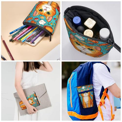 Cat Standing Pencil Case Cute Telescopic Stationary Pouch with Zipper Large Capacity Stand up Pen Bag Portable Makeup Holder for School Office Supplies - color: Cat