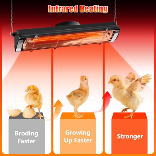 17.5 Inch Extra Long Heat Lamp for Chickens, 300W Carbon Fiber Chicken Coop Heater for Winter, Adjustable Temp & Height Chicken Heat Lamp for Poultry Dog Cat, No Installation & Long-Lasting 10000H