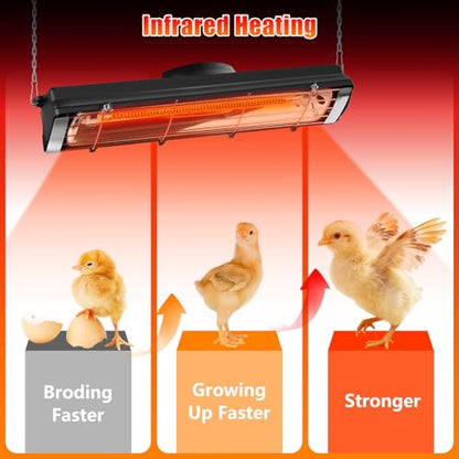 17.5 Inch Extra Long Heat Lamp for Chickens, 300W Carbon Fiber Chicken Coop Heater for Winter, Adjustable Temp & Height Chicken Heat Lamp for Poultry Dog Cat, No Installation & Long-Lasting 10000H