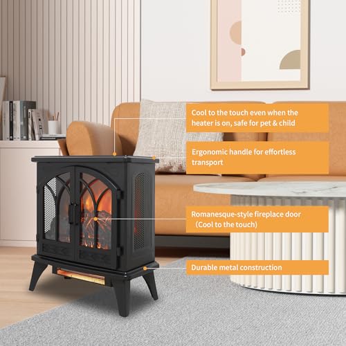 24" Electric Fireplace, Freestanding Fireplace Heater w/Realistic Flame, Remote, Timer, Adjustable Brightness, Thermostat, Overheating Protection, 1500W, Black - size: 24" (Dynamic Flames)