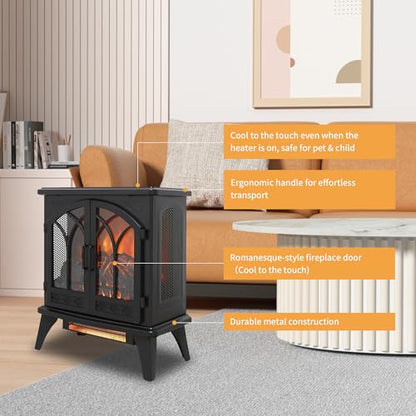 24" Electric Fireplace, Freestanding Fireplace Heater w/Realistic Flame, Remote, Timer, Adjustable Brightness, Thermostat, Overheating Protection, 1500W, Black - size: 24" (Dynamic Flames)