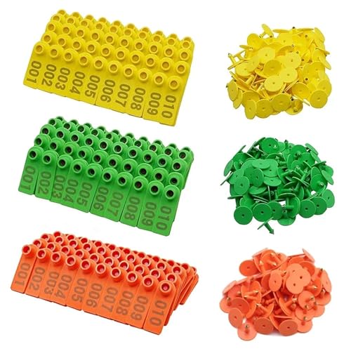 Sheep Ear Tags 100Pcs Livestock Sheep Ear Tags Numbered 001-100 Plastic Tag Marker Applicator for Goat Cow Animal Identification for Animal Goats Pigs Dogs Cattle Hog(Orange Ear Tags) - color: Orange Ear Tags