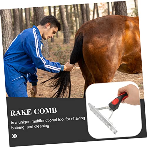 DECHOUS Durable Horse Grooming Rake with Rubber Handle Rust Metal Cleaning Brush and Large Animals Shedding Hair Remover and Skin Friendly Massage Tool