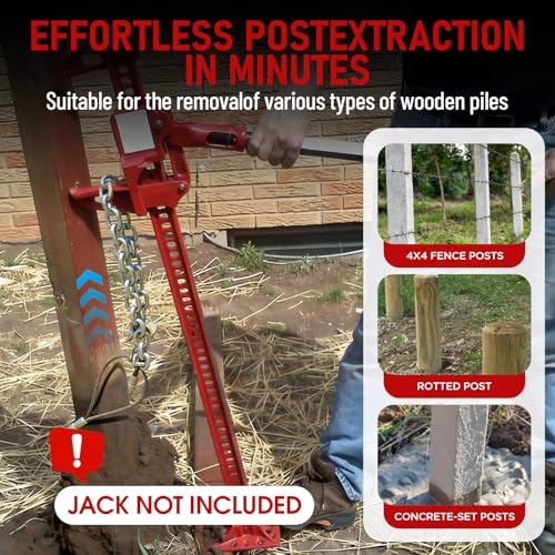 Heavy Duty Fence Post Puller & Nitrile Coated Work Gloves - with Reinforced Cable & Chain for Hi-Lift Jack, Extract 4x4 Wood & Concrete Posts for Farm, Ranch Fence Repair （Jack & Knife NOT Included）
