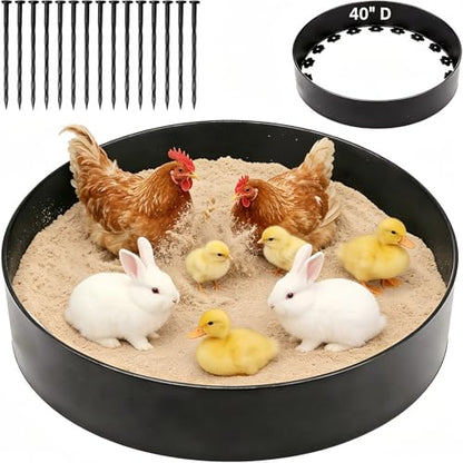 Chicken Dust Bath Tub 40" D x 5.9" H, Large Bottomless PP Poultry Bathing Ring, Dust Bath for Chickens & Small Animals, Adjustable, Easy Setup Coop Accessory for Farm & Backyard (Black)