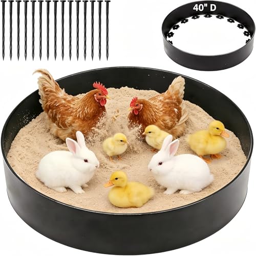 Chicken Dust Bath Tub 40" D x 5.9" H, Large Bottomless PP Poultry Bathing Ring, Dust Bath for Chickens & Small Animals, Adjustable, Easy Setup Coop Accessory for Farm & Backyard (Black)
