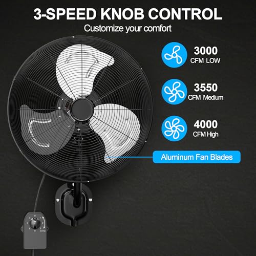 KEGIAN 22 Inch Wall Mount Fan, Industrial Wall Mounted Fan for Outdoor Use