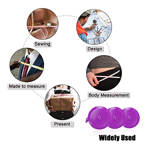 DiCUNO 60-Inch 1.5 Meter Soft and Retractable Tape Body Tailor Sewing Craft Cloth Dieting Measuring Tape (3 Pcs of Purple) - color: Purple*3pcs