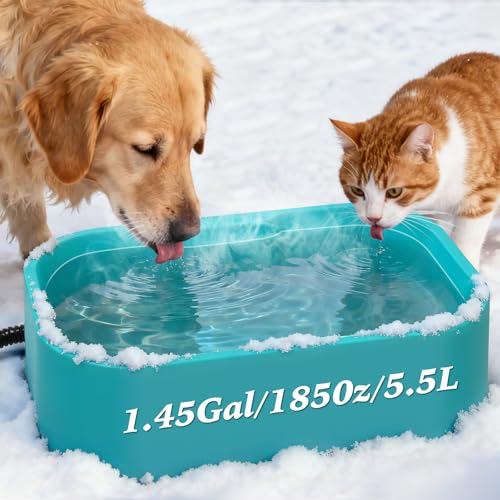 IPOW 1.45 Gal/5.5L Extra Large Heated Water Bowl with 5 Layers Design for Heating & Heat Preservation Provides Drinkable Water & Food in Winter Heated Pet Bowl for Cat Rabbit Chicken Duck Squirrel - color: Blue