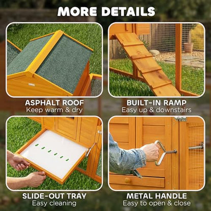 PawHut 118" Extra Large Chicken Coop with Asphalt Roof, Wooden Hen Run with Slide-Out Tray and Nesting Box, Chicken Hutch for 3-6 Chickens, Orange - color: Orange