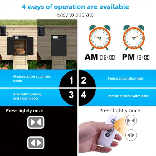 Automatic Chicken Coop Door Solar Powered Aluminum Alloy Light Sensor Timer Remote Control Auto Opener for Poultry Farm Backyard