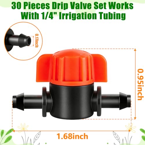 30 Pack 1/4" Drip Irrigation Shut Off Valves, Drip Line Shut Off Switch Valve for 1/4 Inch Drip Irrigation Tubing Water Flow Control In-Line Valve for Garden Drip Systems - size: 1/4 Inch Valve-30P
