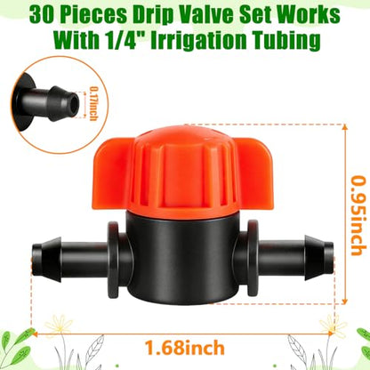 30 Pack 1/4" Drip Irrigation Shut Off Valves, Drip Line Shut Off Switch Valve for 1/4 Inch Drip Irrigation Tubing Water Flow Control In-Line Valve for Garden Drip Systems - size: 1/4 Inch Valve-30P