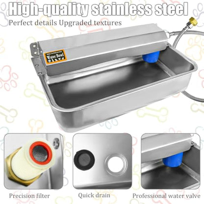 Automatic Dog Water Bowl Dispenser 304 Stainless Steel Waterer for Horse Goat Pig Cow, Large Capacity Horse Livestock Water Trough Dispenser Dog Bowl & Goat Waterer