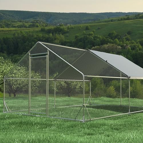 Large Metal Chicken Coop Run, 13.1x9.8x6.4FT Outdoor Walk-in Poultry Cage Hen Playpen House with Waterproof Cover and Lockable Door for Outdoor Yard Farm