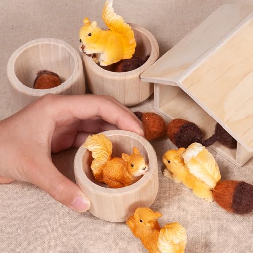 Sorting Stacking Wooden Toys for Toddlers, Squirrel Montessori Toys Toddler Sensory Bin Tool Toy, Wood Squirrel Toy House Fine Motor Skill Early Learning Educational Gift for Kids - style: Squirrel Toys