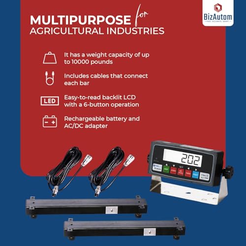 10000lb Load Bar Scale Set for Cattle, Hog, Pig, Goat, Sheep, Alleyway, Chute and Cage Scale | Two Weigh Bar and One Indicator Set (30") - size: 30"