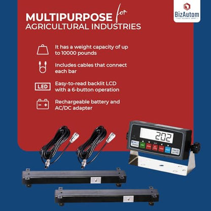 10000lb Load Bar Animal Scale Set | Two Weigh Bar and One Indicator Set (40") - size: 40"