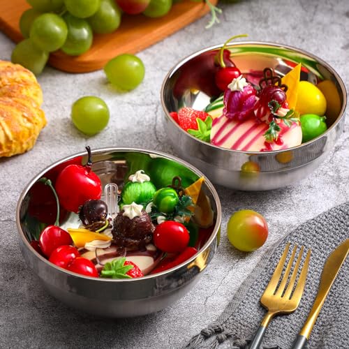 Funnymoom 8 Pack 24 oz Stainless Steel Bowls Double Walled Insulated Soup Ice Cream Metal Mixing Nesting Bowls for Serving Soup Rice Cereal (304 Stainless Steel) - size: 24 oz