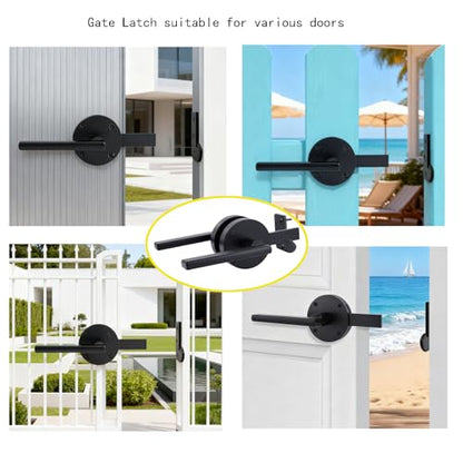 Double Sided Self-Locking Gate Latch-Heavy Duty Adjustable Stainless Steel Black, 2-in-1Door Handle&Two-Way Lock,WoodenFences,Pools,Gardens,Backyards,Barns(Applicable to the Right Side Door 1pack)