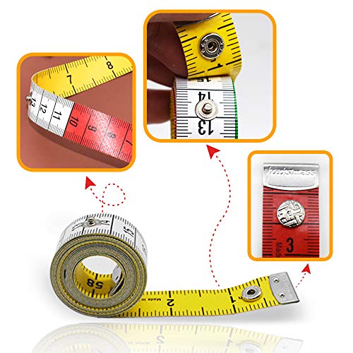 2 Pack Soft Tape Measure Double Scale 60-inch/150-cm for Tailor Sewing Body Measuring Tape Double Scale Colorful with Snap Button