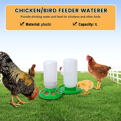 Chicken Feeder and Waterer Set no Waste Chick Feeder and Waterer Kit 1L Chicken Water Feeder Poultry Waterer Baby Chick Starter Kit (Green) - color: Green