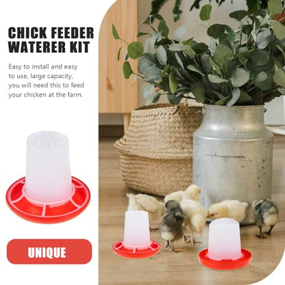 Chicken Feeder and Waterer Set Ducklings Quail Feeders Poultry Baby Chick Plastic Drinker and Waterer Kit for Farm and Brooder Use 4" X 3.5"