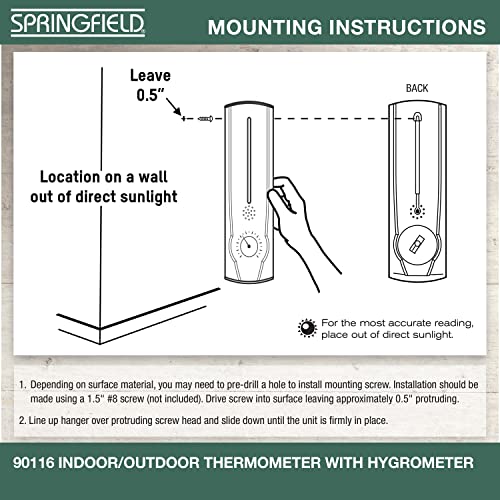 Springfield Vertical Thermometer and Hygrometer, Indoor Outdoor Thermometer, Wireless Humidity Meter for Patio, Garden, or Nursery Areas (9.125-Inch) (Pack of 2) - size: 1 Count (Pack of 2)
