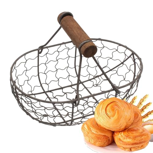 Egg Baskets For Collecting Fresh Eggs - Picnic Storage Basket - Decorative Wire Egg Basket Farmhouse Storage - Metal Eggs Collecting Baskets Vintage Countertop Storages Container Holder Fruit Bin - color: Black