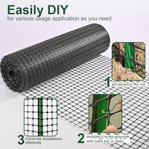 Heavy Duty Plastic Fence Roll 20" x 50' - 0.8x0.8 Inch Chicken Wire Mesh, Reusable Fencing for Garden, Rabbit/Poultry Protection, Balcony & Plant Defense (Black) - size: 20" x 50'