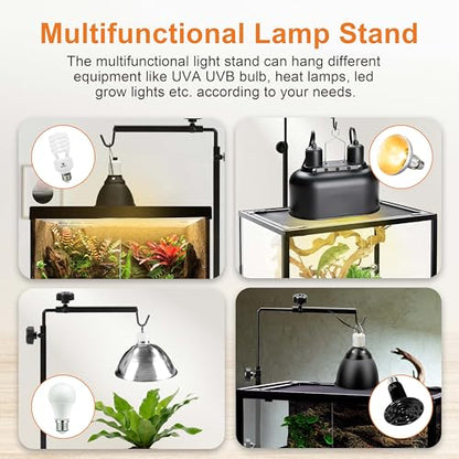 Simple Deluxe Reptile Light Stand Adjustable 16-32 inch Floor Lamp Holder, Metal Bracket for Reptile Tank & Terrarium Heating Light - size: Lamp Stand M