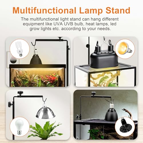 Simple Deluxe Reptile Lamp Stand, Adjustable 15"-36" Floor Light Holder Stand Metal Bracket for Reptile Glass Terrarium Heating Light, L: 36.6 x 14.6 inch, Black - style: Lamp Stand L