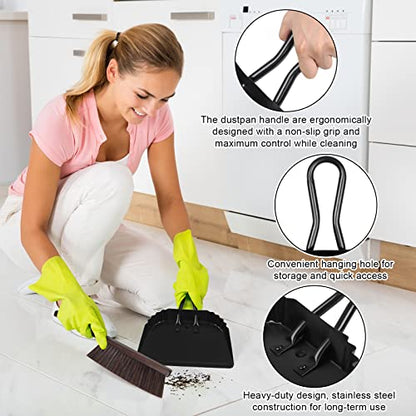 Heavy-Duty Metal Dust Pan-10”Wide Handheld Angled Dustpan with Grip Handle | Stainless Steel Dust Pan with Handle,Precision Edge for Small Debris,Black Hanging Dustpan for Home,Fireplace Ash,Wood Stove - size: dustpan 11.8inches