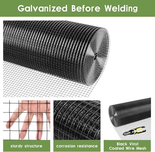Tongmo Black Hardware Cloth, 1/2 inch 48'' x 50'Chicken Wire Fence, 19 Gauge Vinyl Coated Welded Cage Wire Mesh Roll Supports Poultry Netting Cage Garden Fence…