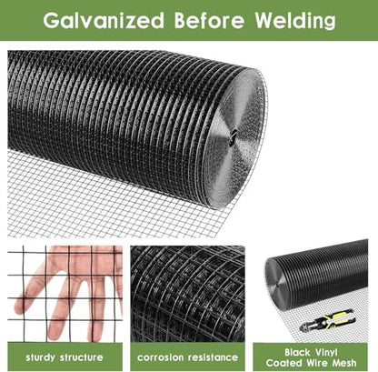Tongmo Black Hardware Cloth, 1/2 inch 48'' x 50'Chicken Wire Fence, 19 Gauge Vinyl Coated Welded Cage Wire Mesh Roll Supports Poultry Netting Cage Garden Fence…