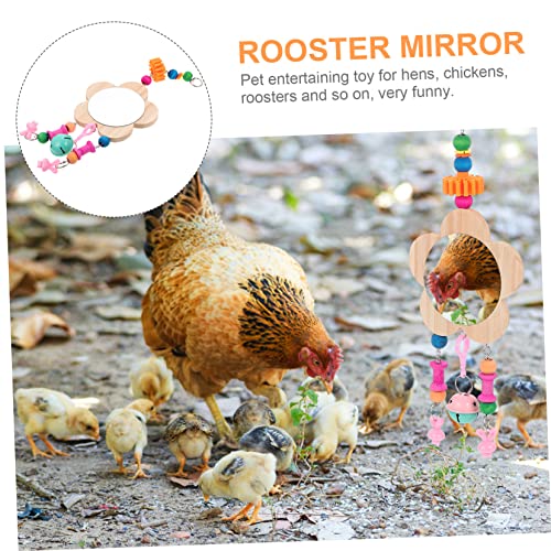 Happyyami Creative Wooden Chicken Mirror Toy Hanging Ring Enrichment Accessory for Hens and Roosters to Promote Curiosity and Exercise