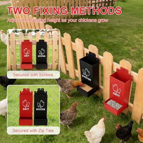 2 Pack Chicken Oyster Shell Feeder and Grit Feeder,1mm Thickness Metal Chicken Feeders for Hens and Chicks Wall Mounted, No Waste, Heavy Duty Poultry Supplies for Backyard Chickens, Ducks, Geese