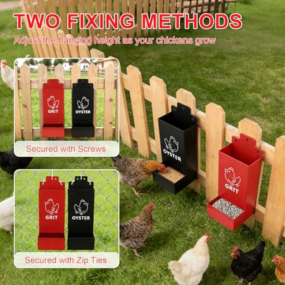 2 Pack Chicken Oyster Shell Feeder and Grit Feeder,1mm Thickness Metal Chicken Feeders for Hens and Chicks Wall Mounted, No Waste, Heavy Duty Poultry Supplies for Backyard Chickens, Ducks, Geese